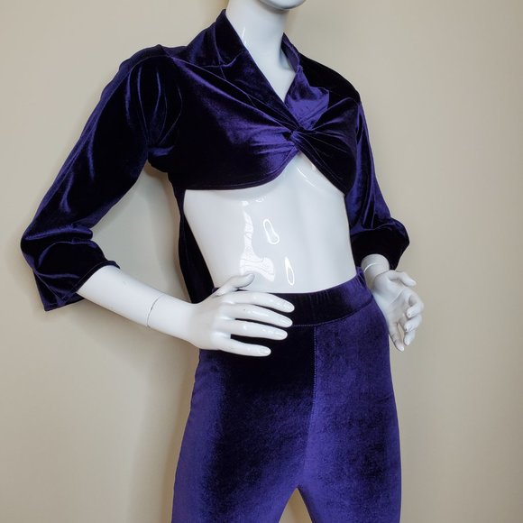 Chic Twist Velvet Purple Hooded Long Sleeve Top w/ Skinny Fit Pants SZ S - Picture 3 of 10